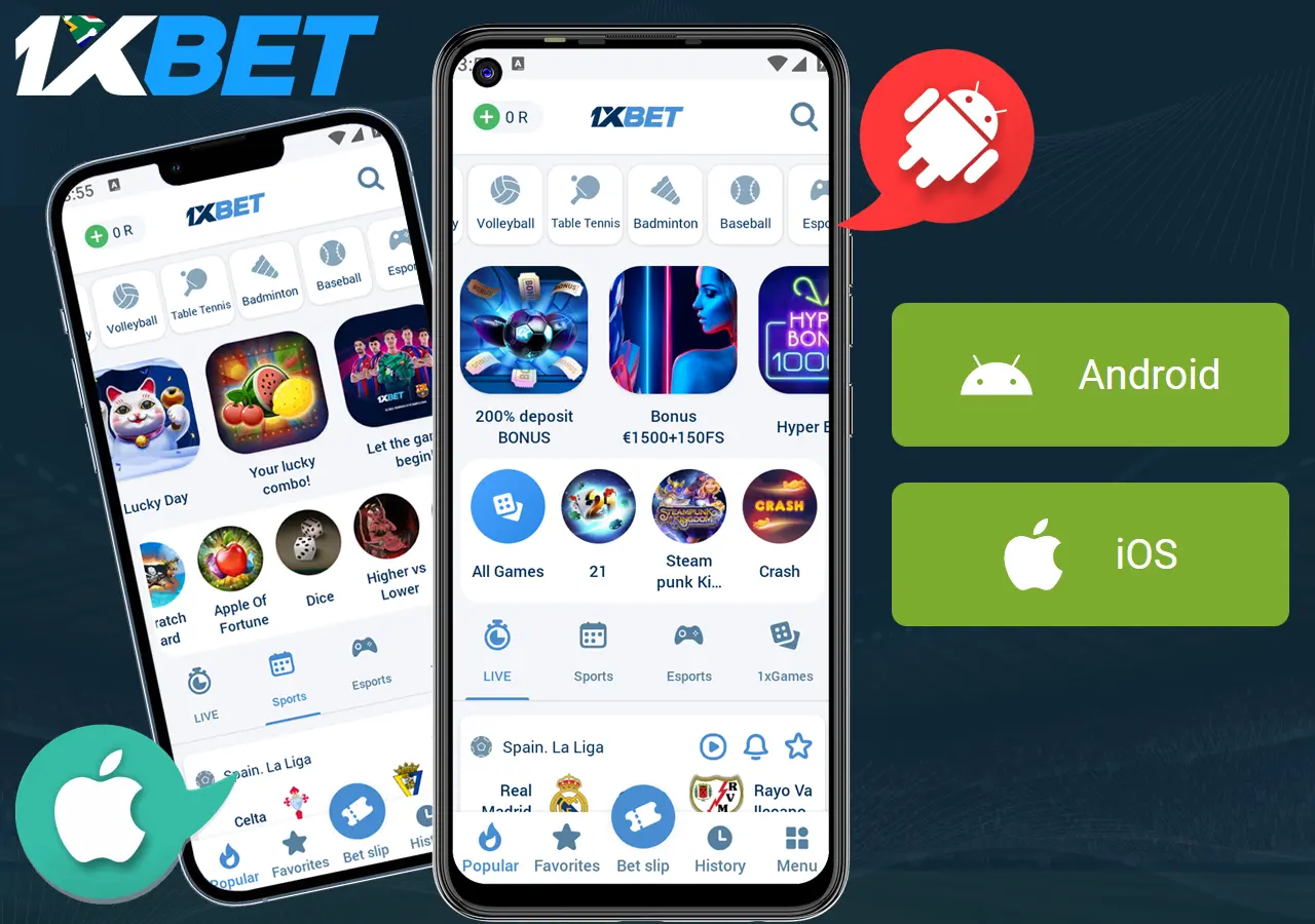 1XBet mobile app on Android and iOS in South Africa