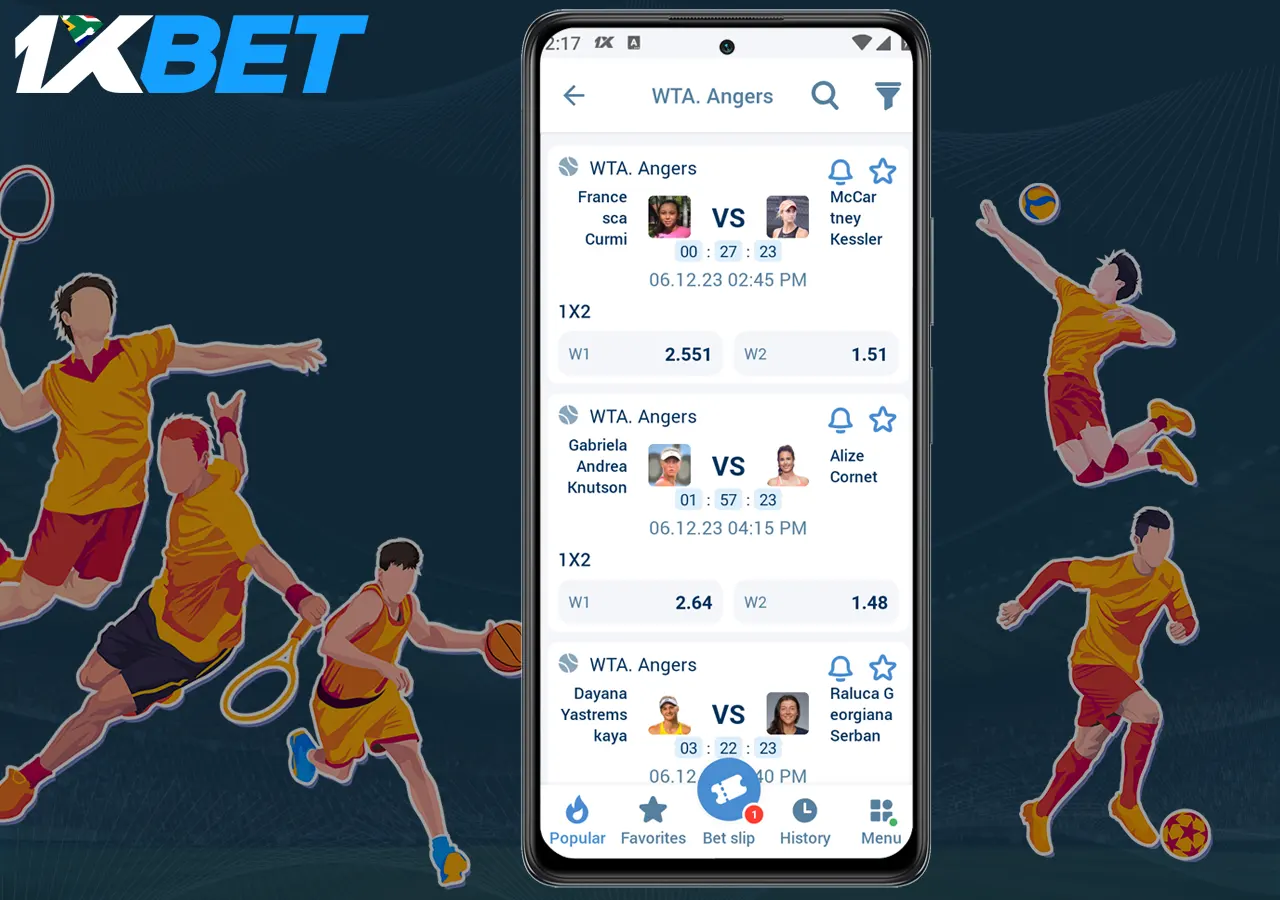 Which events can be bet on in the 1XBet app